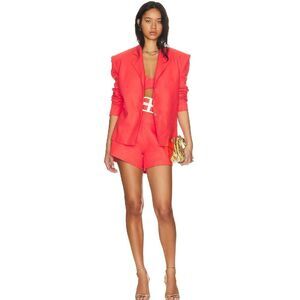 Bronx and Banco Capri Blazer M Notched Collar Button Closure Edgy Chic Coral Red